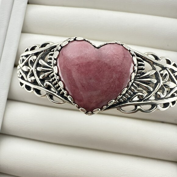Carolyn Pollack Bracelet Pink Heart Rhodonite Cuff Sterling Silver Hinged 38g - Picture 6 of 15